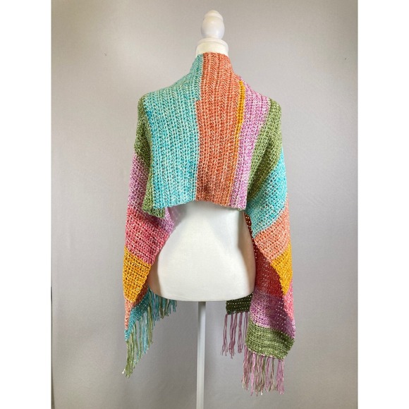 Handmade Accessories - Boho Crochet Women Multicolor Rainbow Striped Fringe Chunky Scarf‎